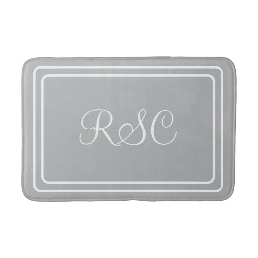 Tapis de bain initial ou nom gris clair rond coins (Devant)