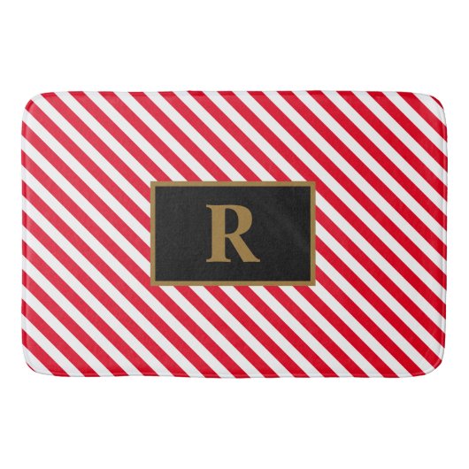 Tapis de bain initial personnalisé rouge/blanc (Devant)