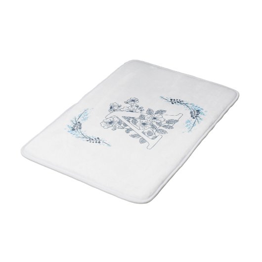 Tapis De Bain Initiale "A" Monogramme bleu Calme Floral (Angle)