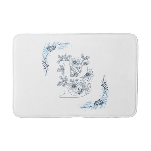 Tapis De Bain Initiale "B" Monogramme bleu Calme Floral (Devant)