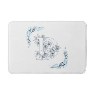Tapis De Bain Initiale "D" Monogramme bleu Calme Floral
