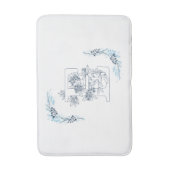 Tapis De Bain Initiale "E" Monogramme bleu Calme Floral (Devant (Vertical))