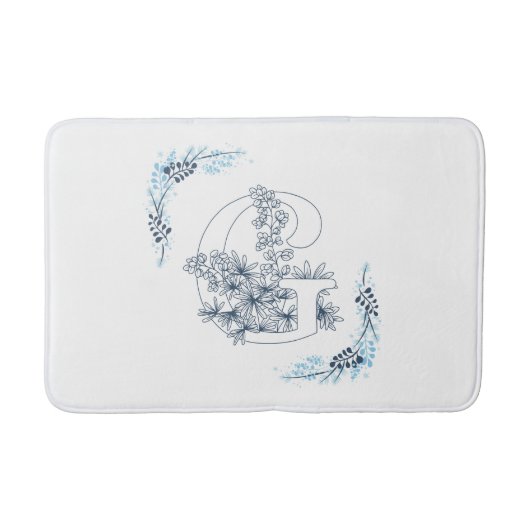 Tapis De Bain Initiale "G" Monogramme bleu Calme Floral (Devant)