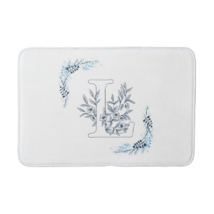 Tapis De Bain Initiale "L" Monogramme bleu Calme Floral