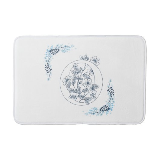 Tapis De Bain Initiale "O" Monogramme bleu Calme Floral (Devant)