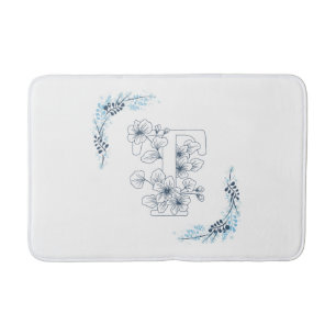 Tapis De Bain Initiale "T" Monogramme bleu Calme Floral