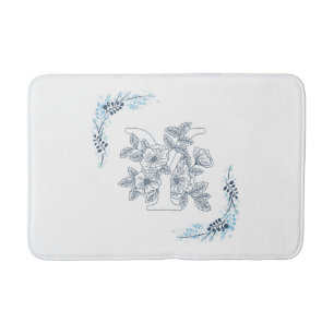 Tapis De Bain Initiale "Y" Monogramme bleu Calme Floral