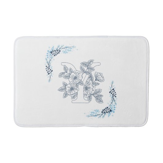 Tapis De Bain Initiale "Y" Monogramme bleu Calme Floral (Devant)