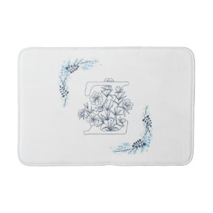 Tapis De Bain Initiale "Z" Monogramme bleu Calme Floral