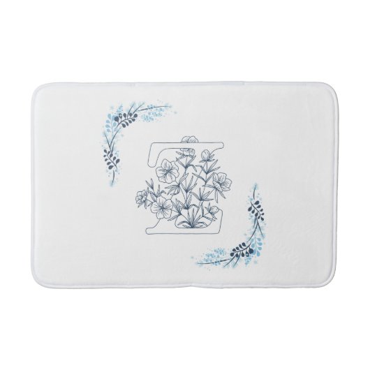Tapis De Bain Initiale "Z" Monogramme bleu Calme Floral (Devant)