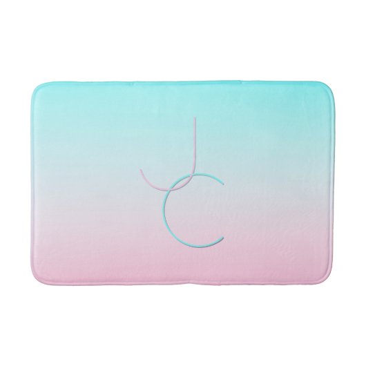 Tapis De Bain Initiales 2 superposées modernes | Turquoise Rose (Devant)