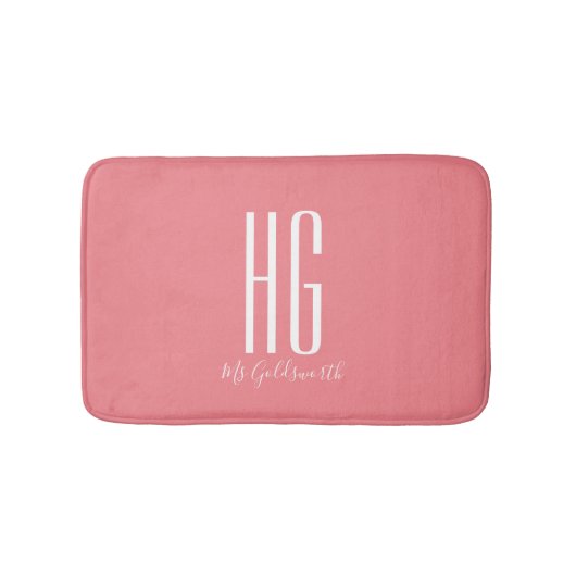 Tapis De Bain Initiales de monogramme Nom Corail Saumon Rose Mod (Devant)