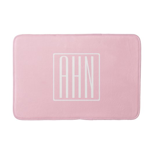 Tapis De Bain Initiales Monogramme | Blanc Sur Rose Clair (Devant)