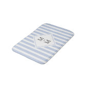 Tapis De Bain Initiales monogrammes bleu clair pâle rayures blan (Angle)