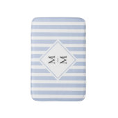 Tapis De Bain Initiales monogrammes bleu clair pâle rayures blan (Devant (Vertical))