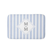 Tapis De Bain Initiales monogrammes bleu clair pâle rayures blan (Devant)