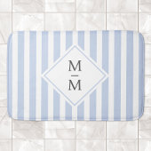 Tapis De Bain Initiales monogrammes bleu clair pâle rayures blan