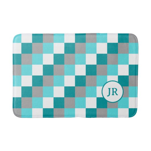 Tapis De Bain Initiales monogrammes sur Turquoise et Aqua vérifi (Devant)