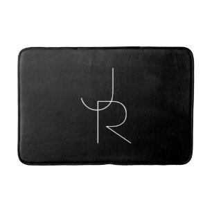 Tapis De Bain Initiales superposées Modern 2 Blanc sur Noir