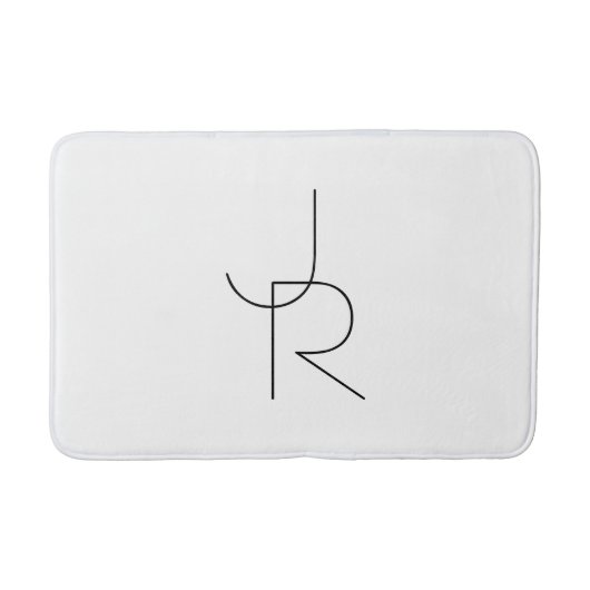 Tapis De Bain Initiales superposées Modernes 2 | Noir sur Blanc (Devant)