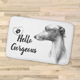 Tapis De Bain Italien Greyhound Portrait de chien Bonjour texte