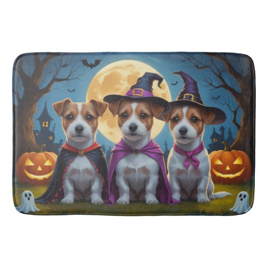 Tapis De Bain Jack Russell Chiens Citrouille Halloween Drôle (Devant)