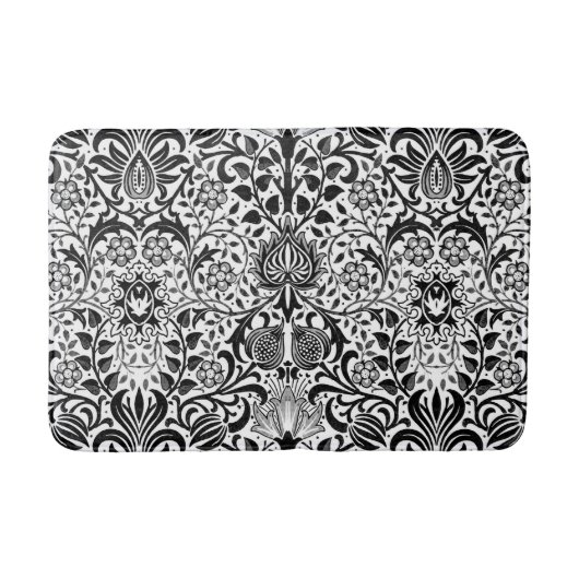 Tapis De Bain Jacobean Floral Damask, noir, blanc et gris (Devant)