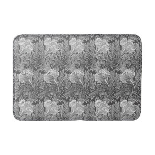 Tapis De Bain Jacobean Flower Damask, gris / gris / blanc