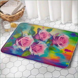 Tapis De Bain Jardin Anglais Coloré Clair & Audacieux Roses Rose