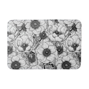 Tapis De Bain Jardin d'anémones en noir et blanc