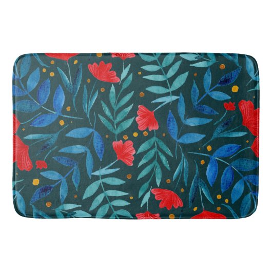 Tapis De Bain Jardin d'aquarelle magique - turquoise foncé et ro (Devant)