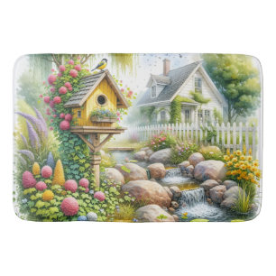 Tapis De Bain Jardin de cottage fantaisiste Niche à oiseaux Ruis