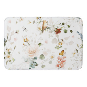 Tapis De Bain Jardin de fleurs sauvages à l'aquarelle moderne