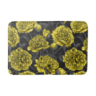Tapis De Bain Jardin de pivoine nocturne en jaune et gris