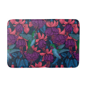 Tapis De Bain Jardin des colibris en violet et bleu