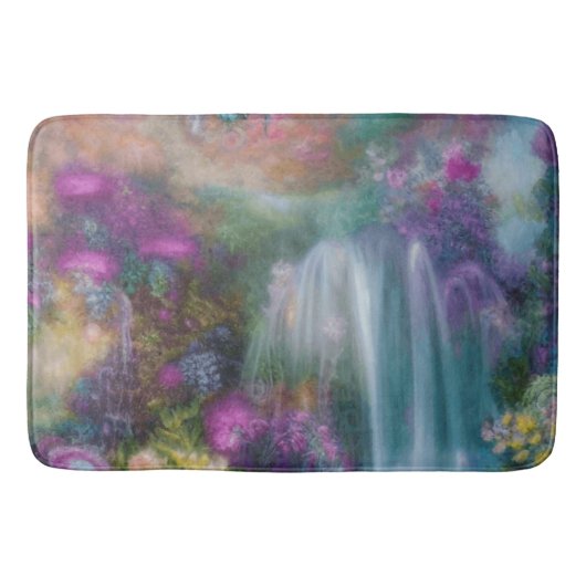 Tapis De Bain Jardin D'Imaginaire Avec Fleurs Et Cascade Calme (Devant)