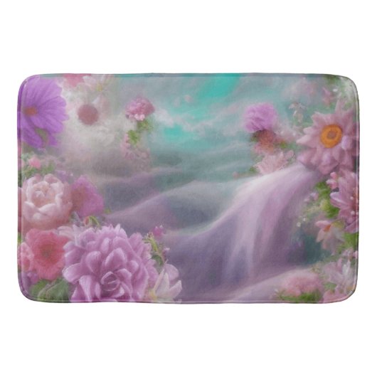 Tapis De Bain Jardin D'Imaginaire Avec Fleurs Et Cascade Rose (Devant)