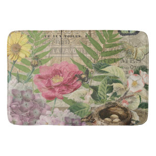 Tapis De Bain Jardin Floral de Nid d'Oiseau Art Papillon Fleur