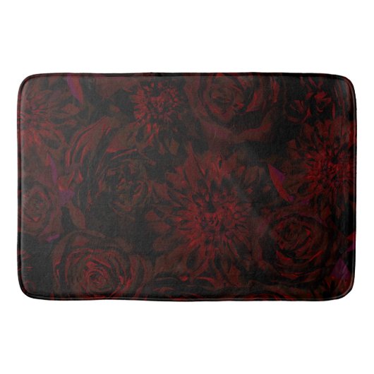 Tapis De Bain Jardin foncé Rouge Fleurs romantiques Gothique (Devant)