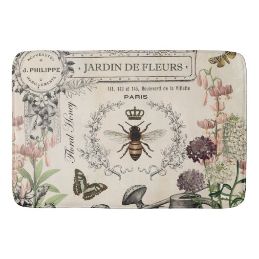 Tapis De Bain Jardin français vintage moderne d'abeille (Devant)