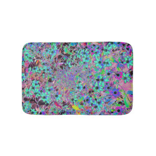 Tapis De Bain Jardin Violet avec Fleurs Aquamarine Psychédélique