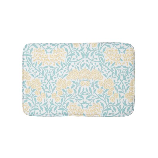 Tapis De Bain Jaune et Aqua Floral Damask (Devant)