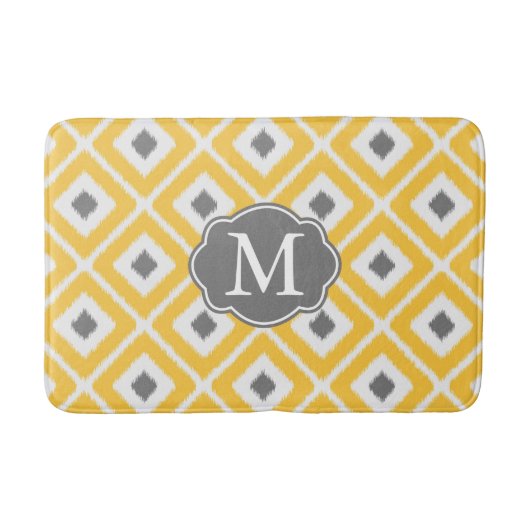 Tapis De Bain Jaune, Gris, Blanc, Diamant Ikat Motif (Devant)
