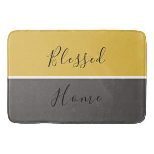 Tapis De Bain Jaune Gris Doré Moderne Élégant Script Décor