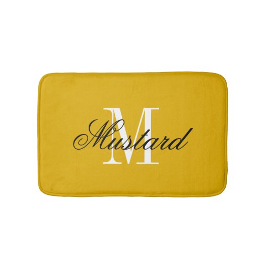 Tapis de bain jaune moutarde avec monogramme de no (Devant)