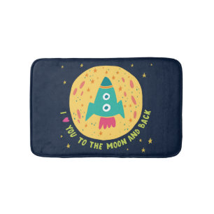 Tapis De Bain Je t'aime à la lune et au Rocketship arrière