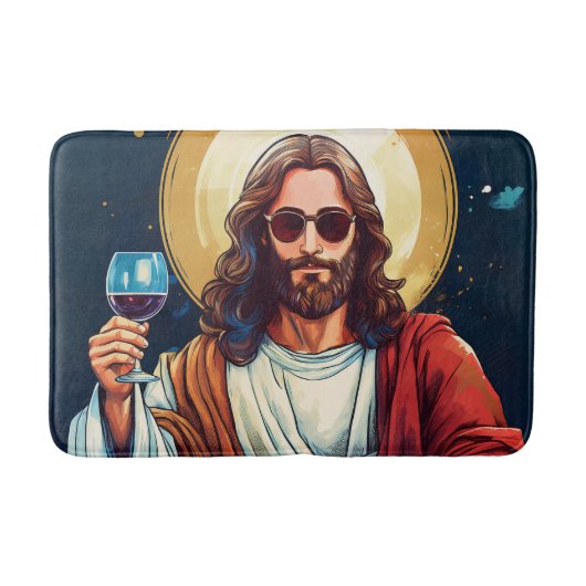 Tapis De Bain Jésus cool avec du vin (Devant)