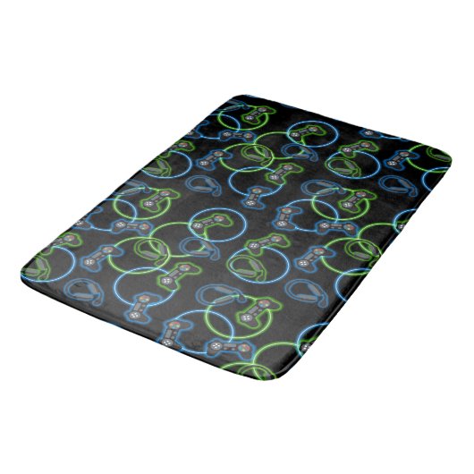 Tapis De Bain Jeu vidéo Neon Blue & Green Motif (Angle)