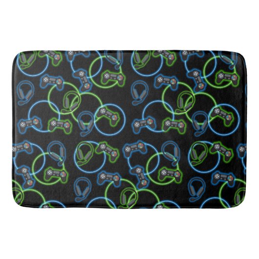 Tapis De Bain Jeu vidéo Neon Blue & Green Motif (Devant)