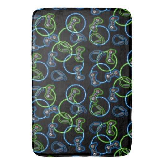 Tapis De Bain Jeu vidéo Neon Blue & Green Motif (devant Vertical)